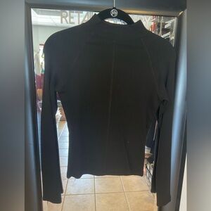 Olivaceous Black Slimming Ribbed Long-Sleeve Top